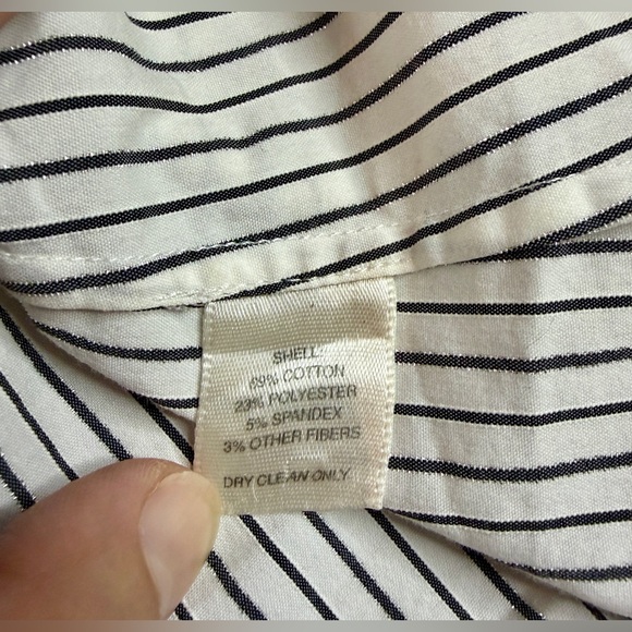 WHBM Pinstripe Ruffle Neck Sleeveless Top Button Up Stripe White Charcoal Silver - Picture 6 of 6